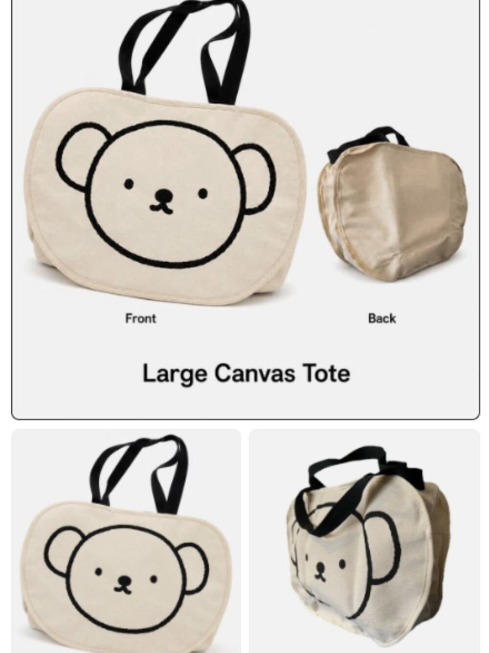 NWT Miffy Tote Boris Khaki Canvas Duffle LARGE Hobo Shoulder Shopping Handbag
